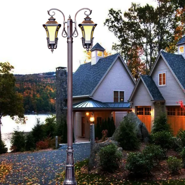 European Vintage Double-Head LED Garden Post Light - Waterproof Aluminum Outdoor Lamp