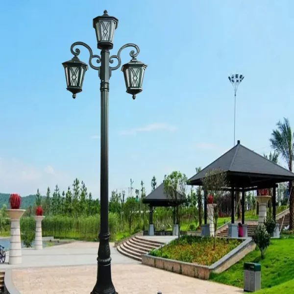 3M European Vintage 3-Head LED Garden Post Light - Waterproof Aluminum Outdoor Lamp