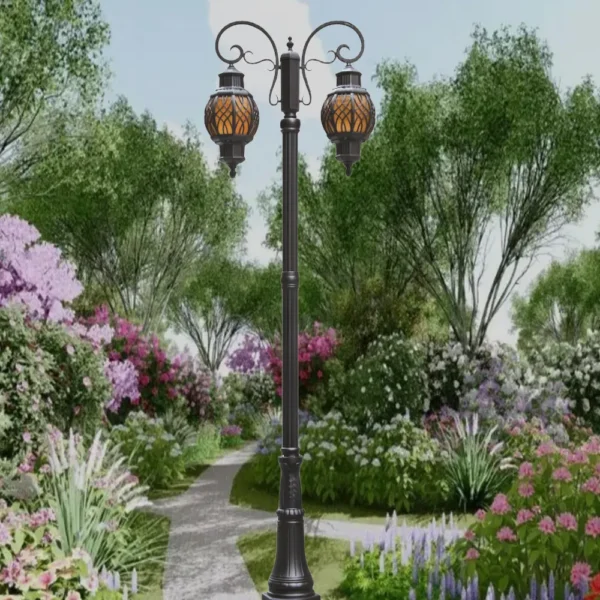 European Vintage Double-Head LED Garden Post Light - Waterproof Aluminum Outdoor Lamp