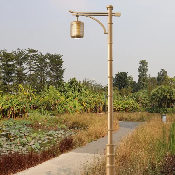 Golden Bamboo-Style LED Garden Path Light - Waterproof Aluminum Outdoor Lantern