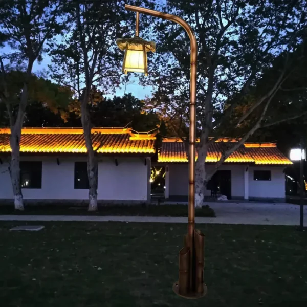 Antique Copper Bamboo LED Garden Light - Waterproof Oriental Path Lantern