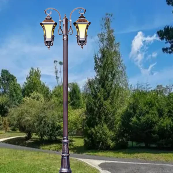 European Vintage Double-Head LED Garden Post Light - Waterproof Aluminum Outdoor Lamp