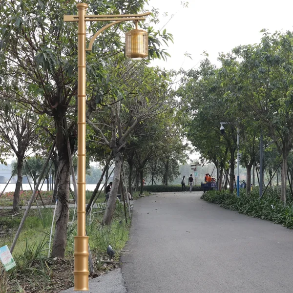 Golden Bamboo-Style LED Garden Path Light - Waterproof Aluminum Outdoor Lantern