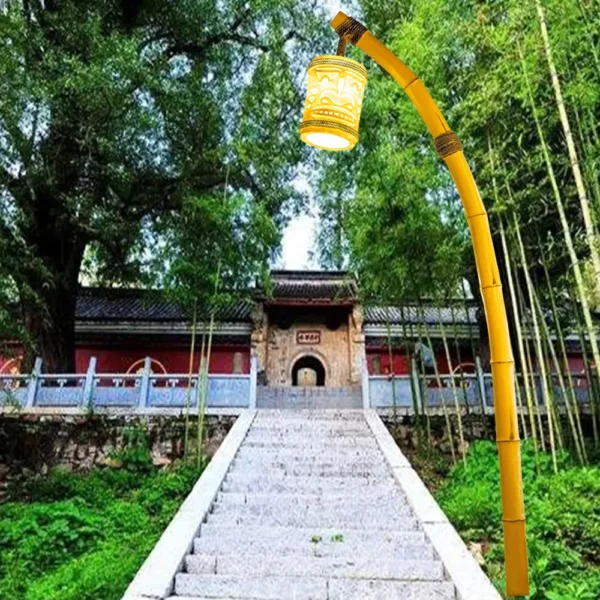 Curved Bamboo Style LED Garden Light - Waterproof Oriental Lantern for Outdoor Paths