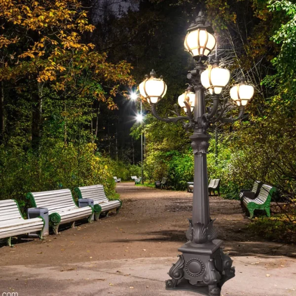 European Vintage 5-Head LED Garden Post Light - Waterproof die-cast Aluminum Outdoor Lamp
