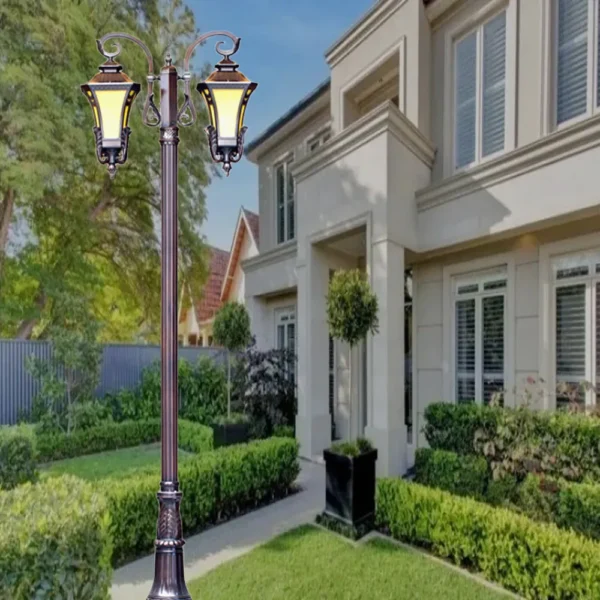 European Vintage Double-Head LED Garden Post Light - Waterproof Aluminum Outdoor Lamp
