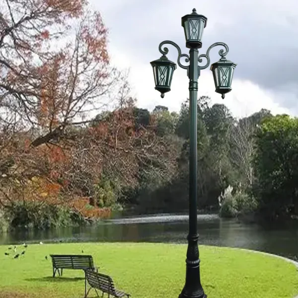 3M European Vintage 3-Head LED Garden Post Light - Waterproof Aluminum Outdoor Lamp