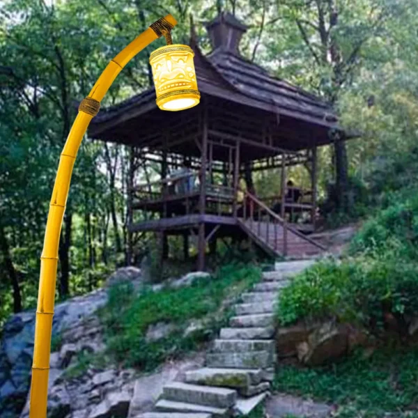Curved Bamboo Style LED Garden Light - Waterproof Oriental Lantern for Outdoor Paths