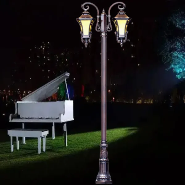 European Vintage Double-Head LED Garden Post Light - Waterproof Aluminum Outdoor Lamp
