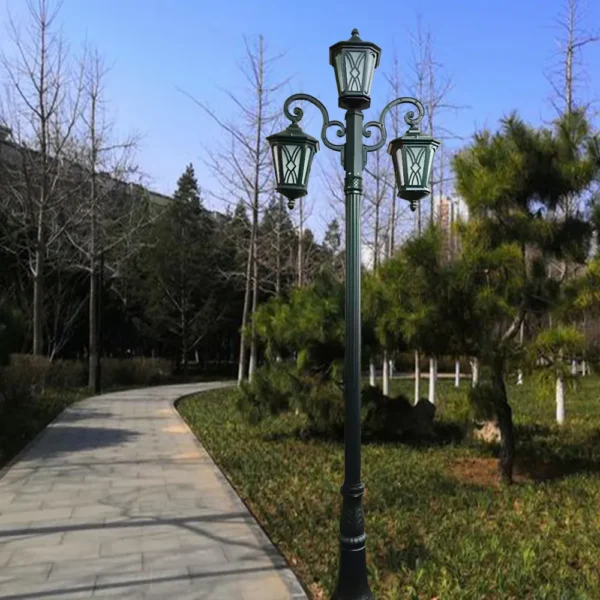 3M European Vintage 3-Head LED Garden Post Light - Waterproof Aluminum Outdoor Lamp