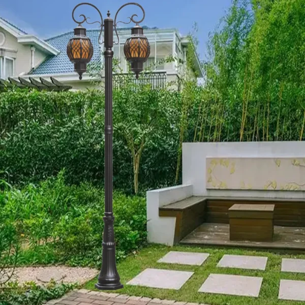 European Vintage Double-Head LED Garden Post Light - Waterproof Aluminum Outdoor Lamp