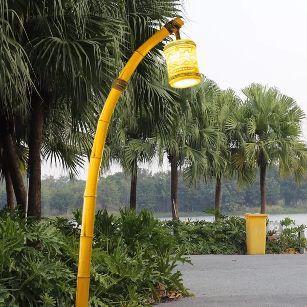Curved Bamboo Style LED Garden Light - Waterproof Oriental Lantern for Outdoor Paths