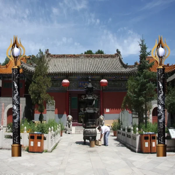 Chinese Traditional Dragon Carved LED Post Light - Waterproof Aluminum Outdoor Lamp