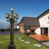 Imperial European Vintage 5-Head LED Garden Post Light - Black & Gold Waterproof Aluminum Lamp