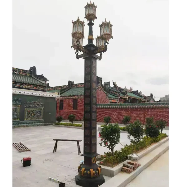 Imperial European Vintage 5-Head LED Garden Post Light - Black & Gold Waterproof Aluminum Lamp
