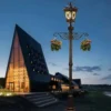 European Vintage LED Garden Post Light with Hanging Plant Brackets
