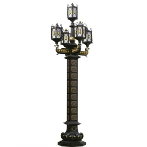 Imperial European Vintage 5-Head LED Garden Post Light - Black & Gold Waterproof Aluminum Lamp