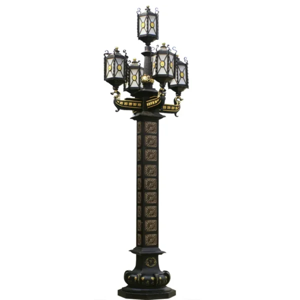 Imperial European Vintage 5-Head LED Garden Post Light - Black & Gold Waterproof Aluminum Lamp