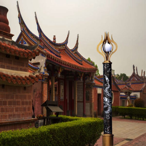 Chinese Traditional Dragon Carved LED Post Light - Waterproof Aluminum Outdoor Lamp