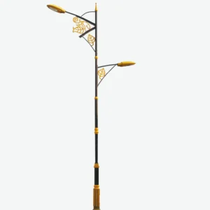 Decorative Double-Arm LED Street Light – Ornate Golden Leaf Design