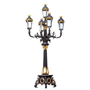 Royal European Vintage 5-Head LED Garden Post Light - Black & Gold Waterproof Aluminum Lamp