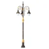 European Vintage 3-Head LED Garden Post Light - Black & Gold Waterproof Aluminum Lamp